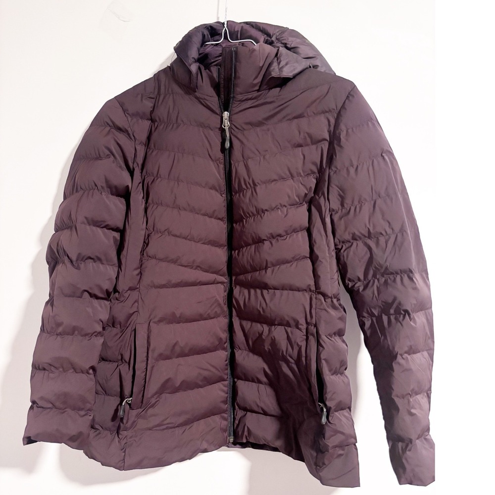 32 Degrees Heat Hooded Puffer Jacket Dark Plum Chevron Quilted L